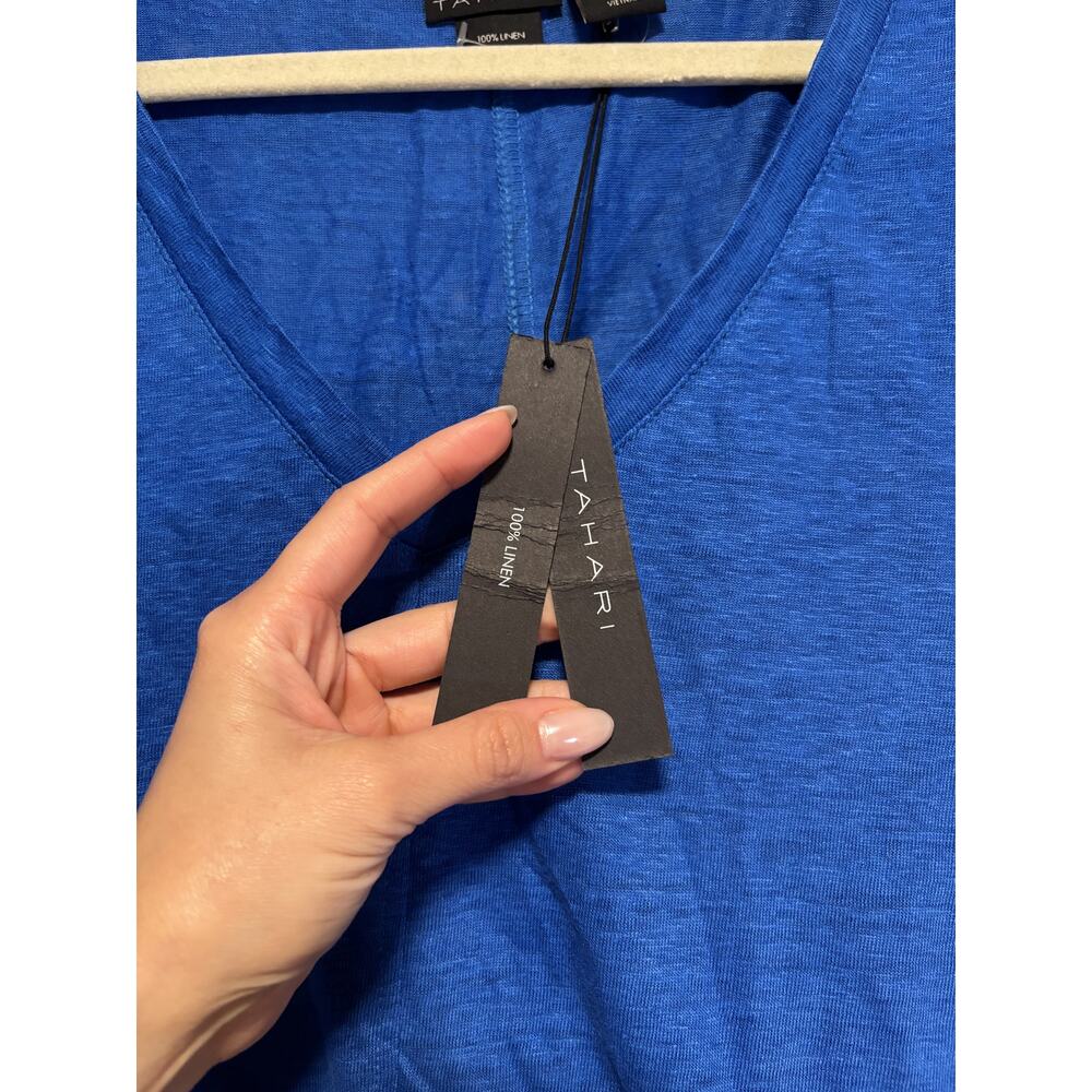 Tahari Blue V-Neck Linen Top 2X Plus Size - Picture 4 of 7